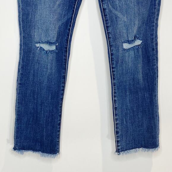 CAbi 5495 Womens Cropped High Straight Jeans Distressed Raw Hem Stretch Size 4 - Picture 4 of 9